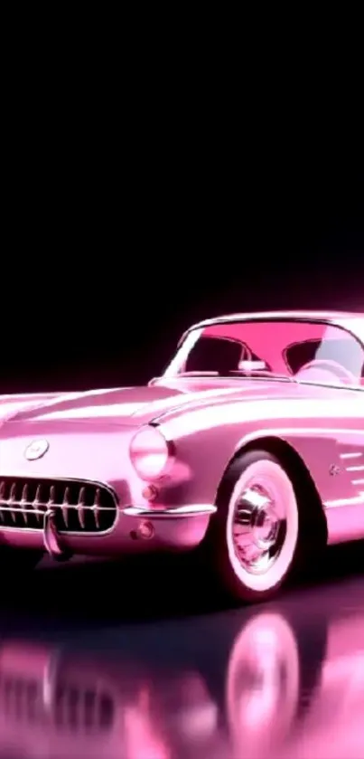 Vintage pink car with reflective shine.
