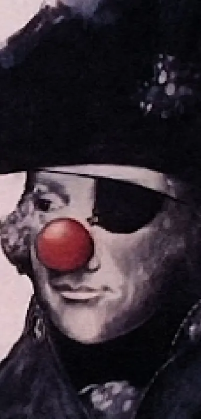 Pirate with clown nose and eyepatch in vintage style.