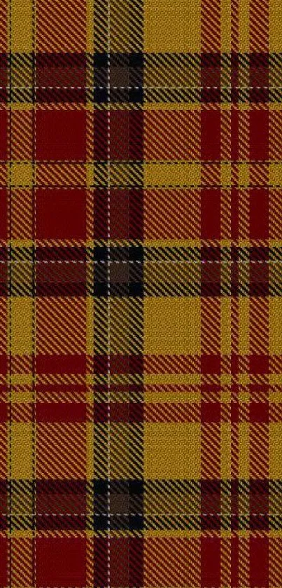 Vintage plaid pattern with red and yellow hues for mobile wallpaper.