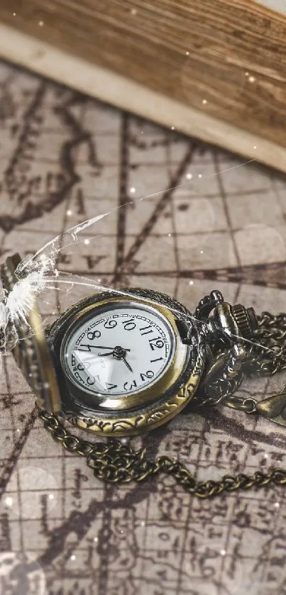 Elegant vintage pocket watch on old navigation map.
