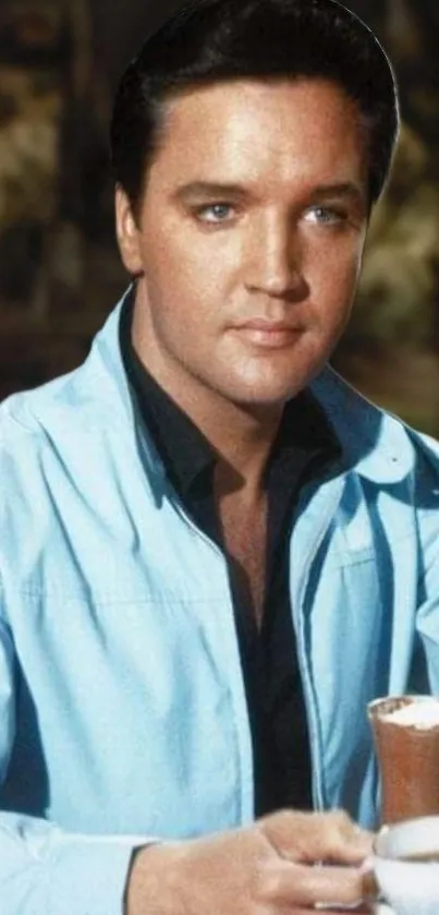 Vintage portrait of man in blue jacket on mobile wallpaper.