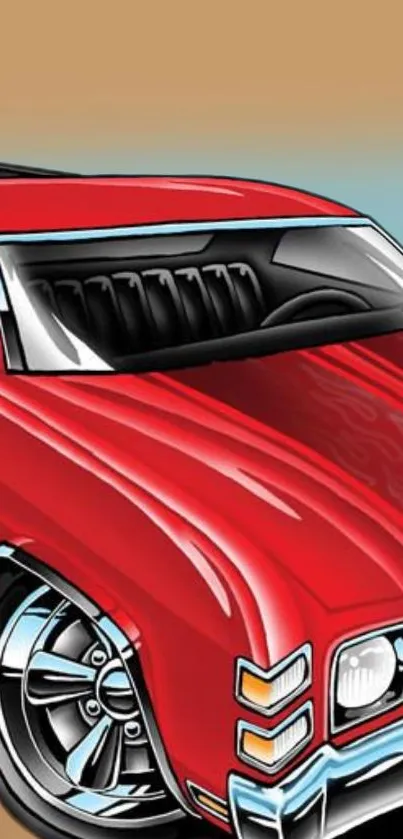 Artistic rendering of a sleek vintage red car with classic detailing.