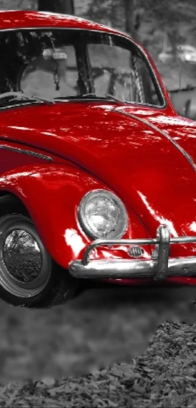 Vintage red car on monochrome background, perfect for mobile wallpaper.