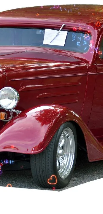 Vintage red classic car on white background.