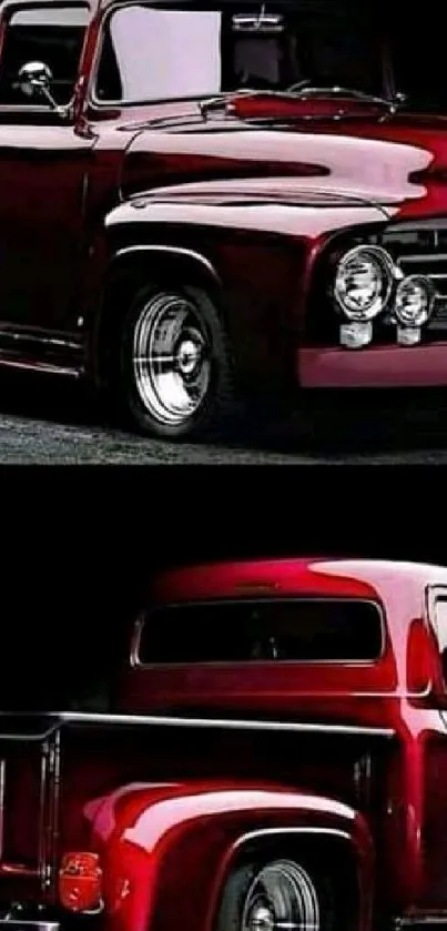 Vintage red truck with glossy finish, perfect for car enthusiasts.