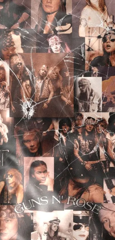 Vintage rock band collage wallpaper featuring iconic images.