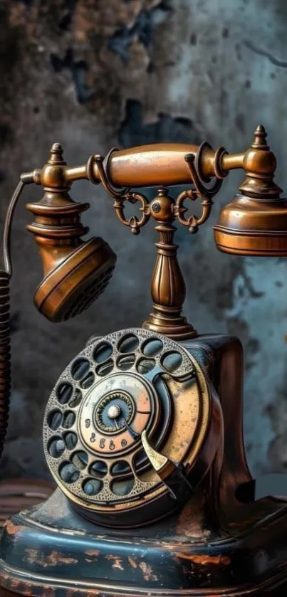 Vintage rotary phone with brown tones.