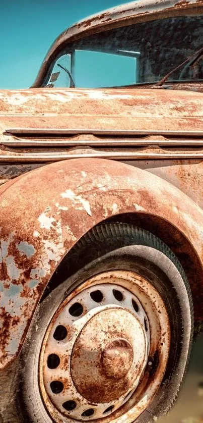 Rusted vintage car close-up wallpaper.