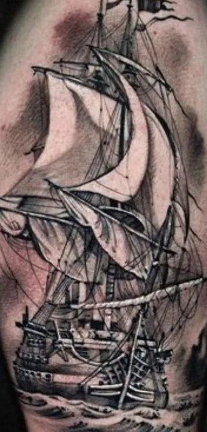 Vintage sailing ship tattoo art mobile wallpaper.