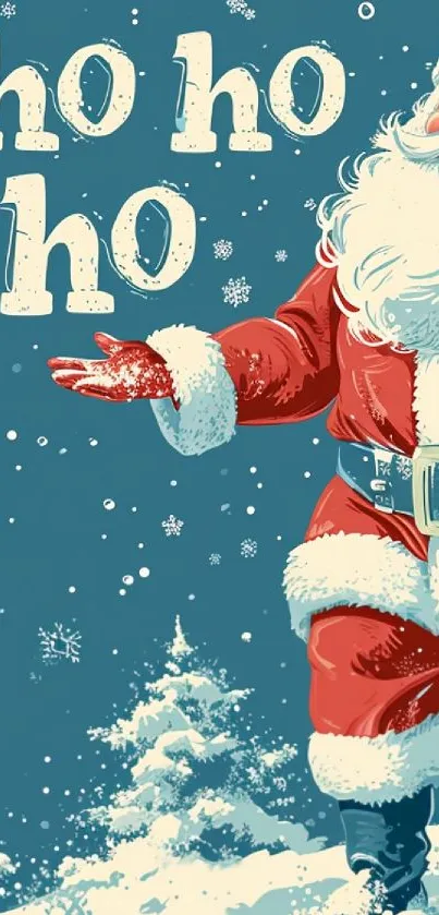 Vintage Santa Claus holiday wallpaper with "ho ho ho" text and snowflakes.