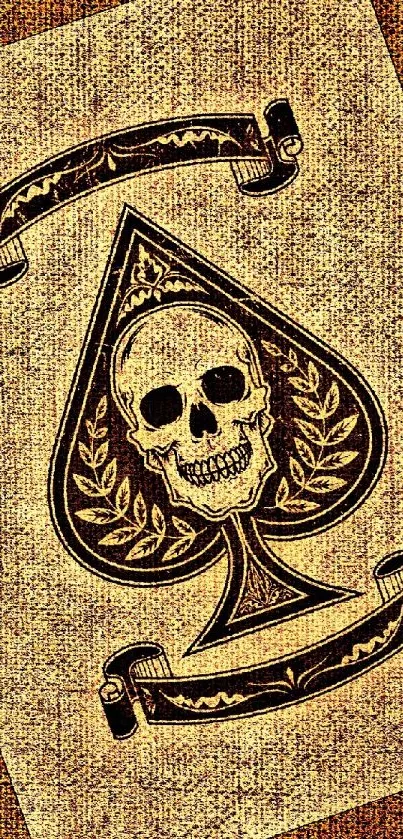 Vintage skull ace mobile wallpaper with intricate design in sepia tones.