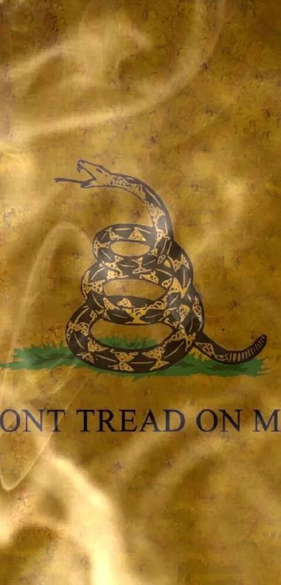 Coiled snake on vintage textured background with 'Don't Tread on Me' text.