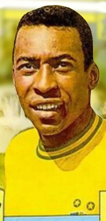 Vintage soccer player in yellow jersey, vibrant mobile wallpaper.