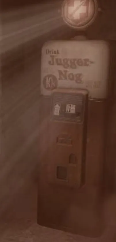 Sepia toned vintage soda vending machine wallpaper.