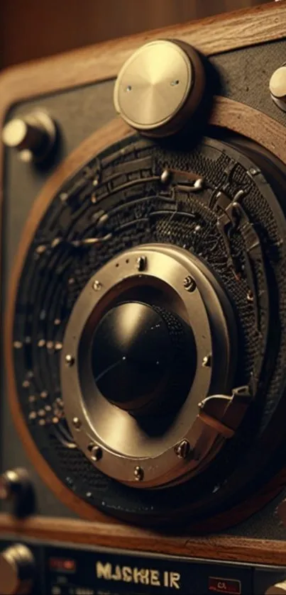 Close-up of a vintage speaker with detailed knobs and textures.