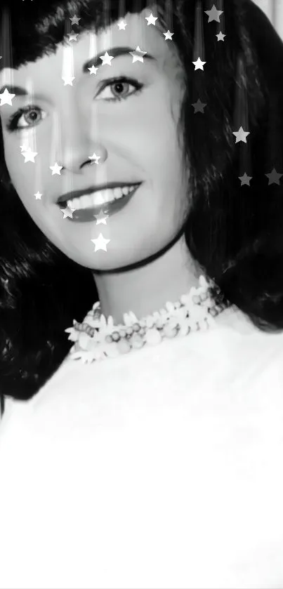 Vintage black and white portrait with whimsical star overlay.