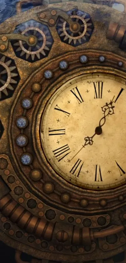 Steampunk clock with gears wallpaper for mobile