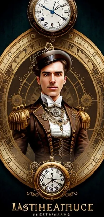 Intricate steampunk portrait with clockwork details in a vintage design.