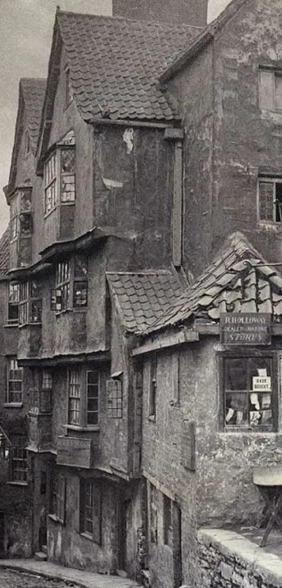 Vintage photo of old street buildings.