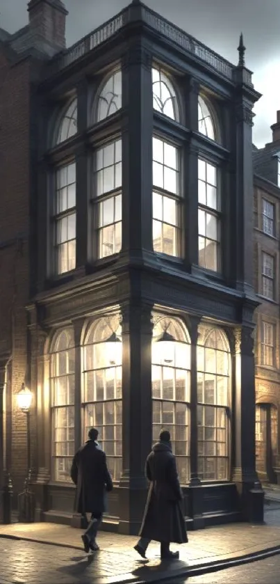 Vintage street corner with glowing lights at dusk creating a nostalgic ambiance.