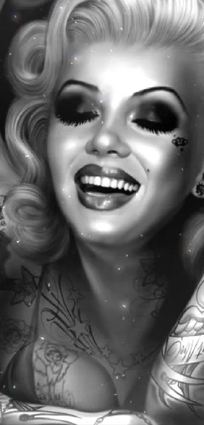 Grayscale vintage tattoo art featuring a retro style portrait.