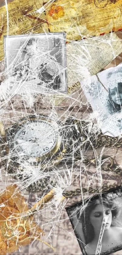 Vintage watch and old photos on a sepia-toned map.