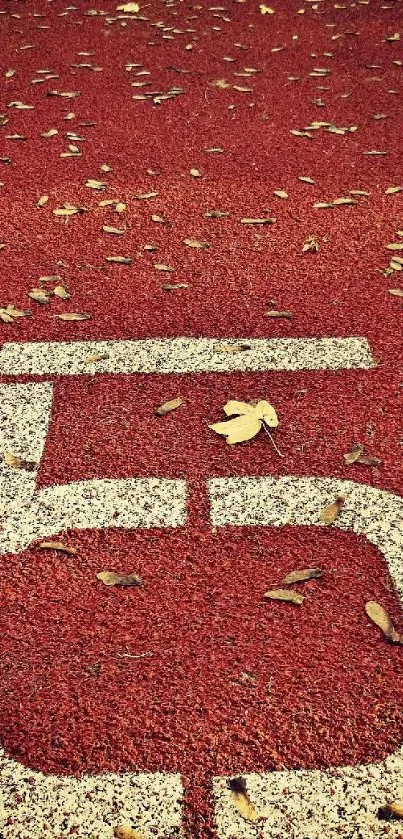 Vintage track with number 5 and autumn leaves wallpaper.