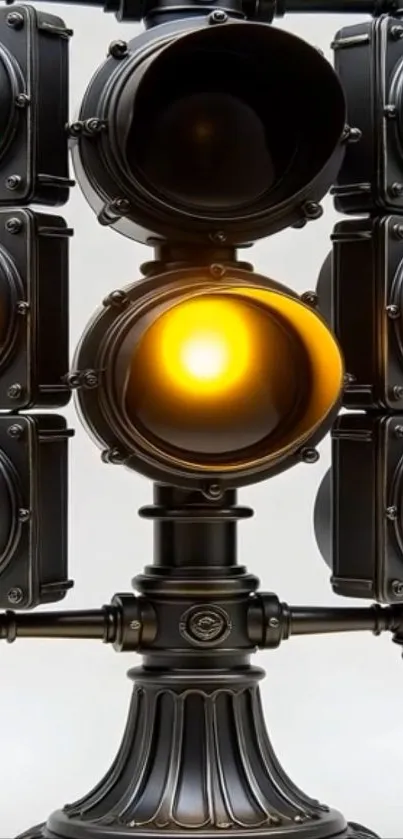 Vintage traffic lights installation featuring colorful signals.