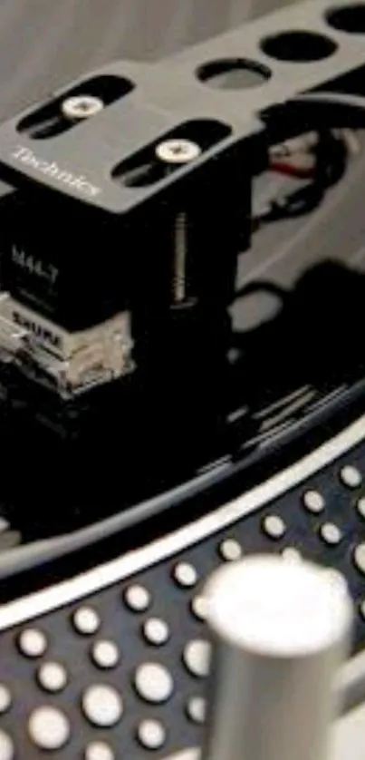 Close-up of a vintage turntable needle on a vinyl record.