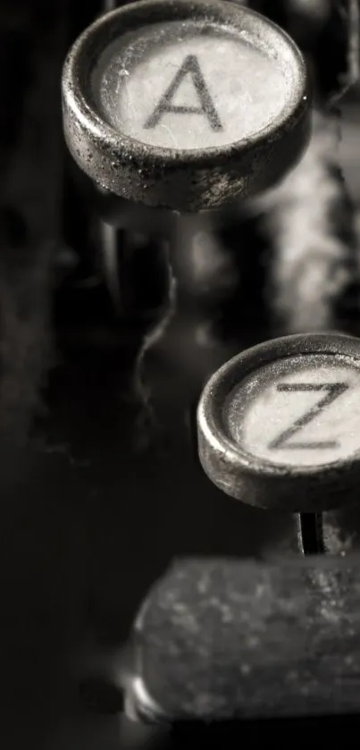 Close-up of vintage typewriter keys covered in dust in sepia tones.