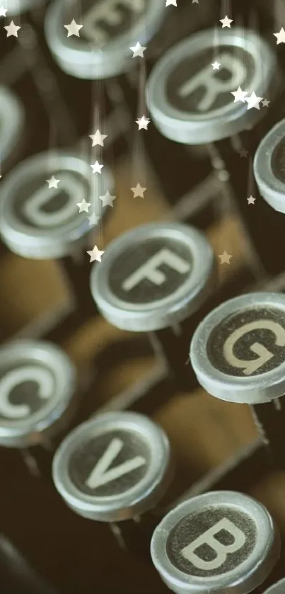 Vintage typewriter keys under whimsical stars.