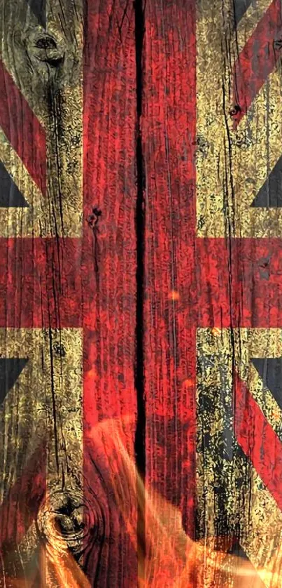 Vintage Union Jack wallpaper with wooden texture.