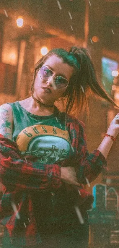 Vintage urban style wallpaper featuring a tattooed woman with streetwear.