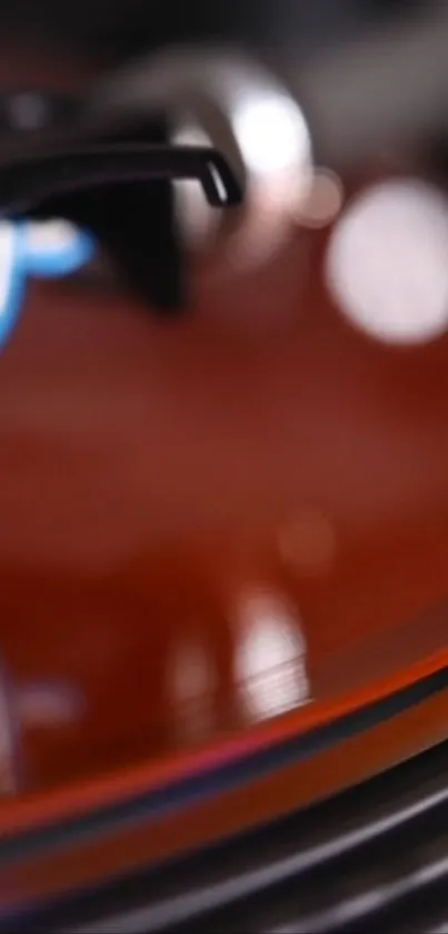 Close-up of a spinning vinyl record on a turntable.