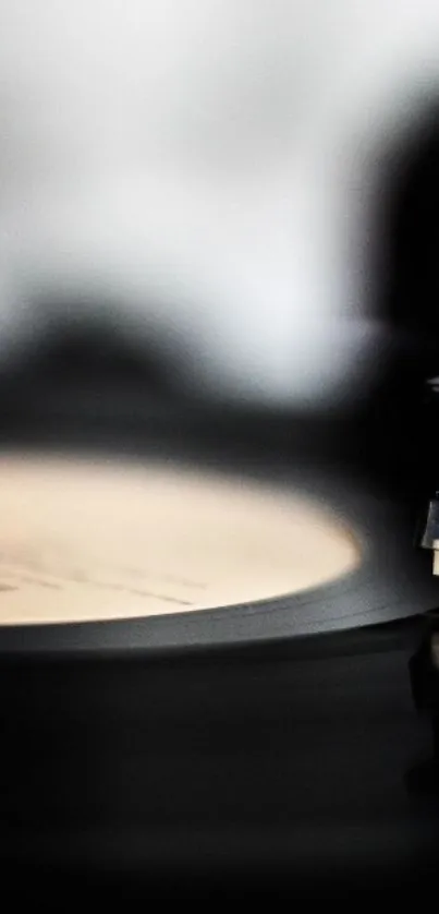 Close-up of a vinyl record playing on a turntable.