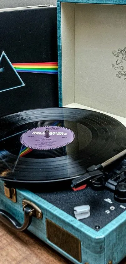 Vintage vinyl record player with iconic album cover.