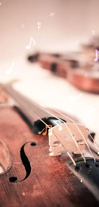 Close-up of a vintage violin on a soft background, highlighting its elegant curves.