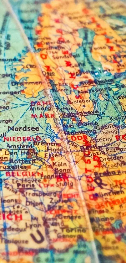 Vintage globe wallpaper with European countries in detail.