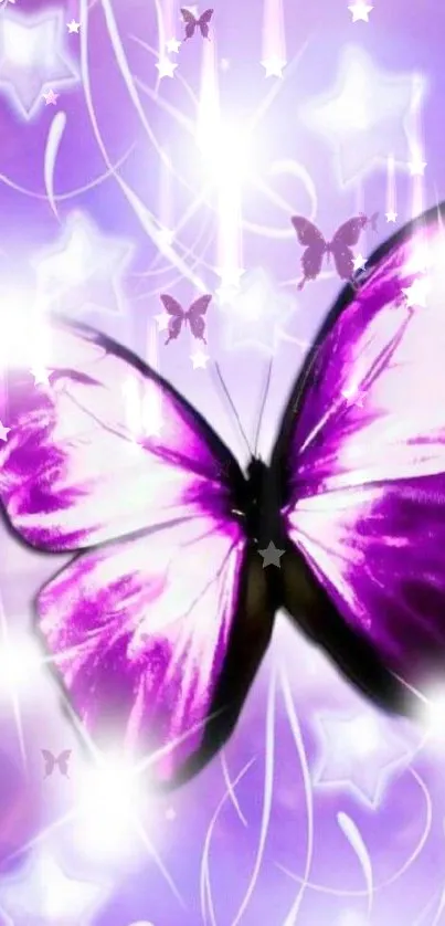 Purple butterfly with stars on a dreamy violet background.