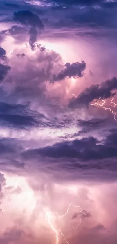 Violet thunderstorm with lightning-filled clouds.