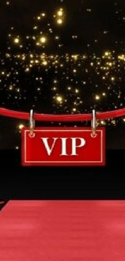 VIP red carpet with sparkling gold lights.