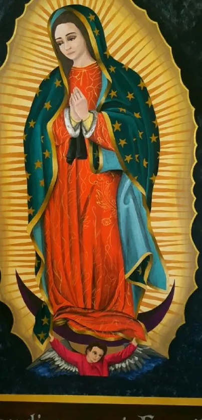 Colorful Virgin Guadalupe artwork wallpaper.