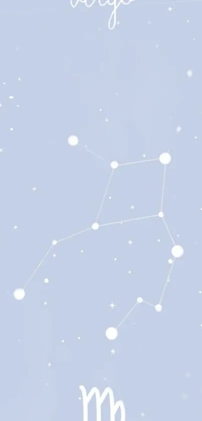 Virgo constellation on soft blue starry background, perfect for mobile wallpaper.