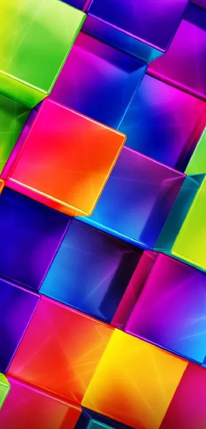 Vivid 3D geometric wallpaper with colorful cubes.