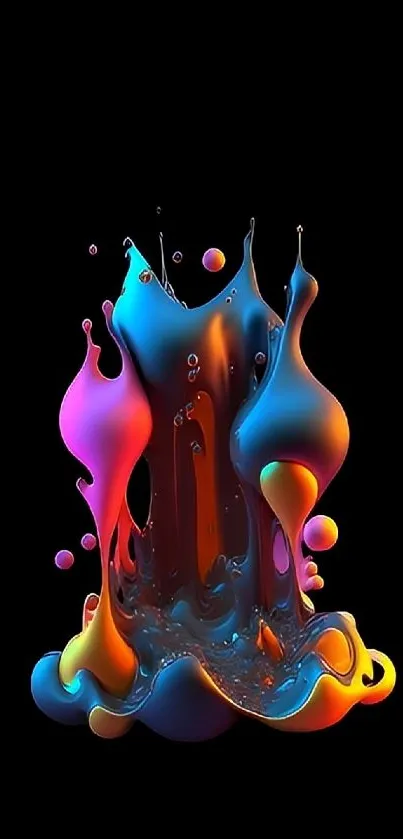 Vivid and colorful 3D liquid splash on a black background.