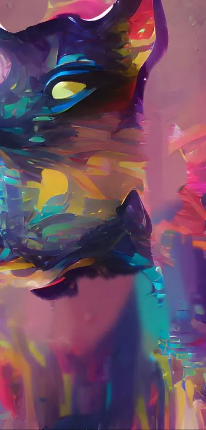 Colorful abstract animal art in vivid purples and blues.