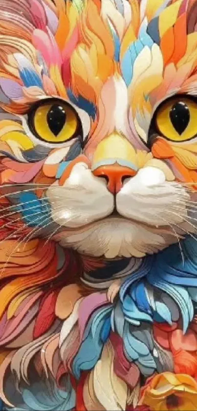 A colorful abstract art of a cat with vivid tones.