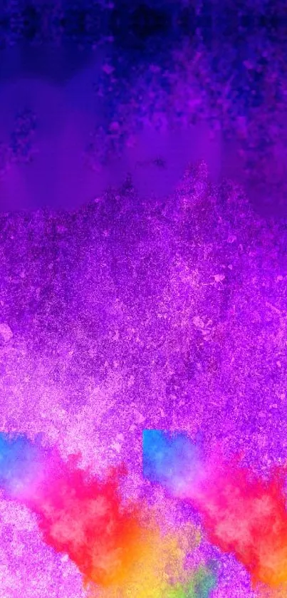 Vivid abstract color burst wallpaper with purple gradient and vibrant hues.