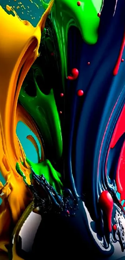 Vibrant splash of colorful abstract paint on phone wallpaper.