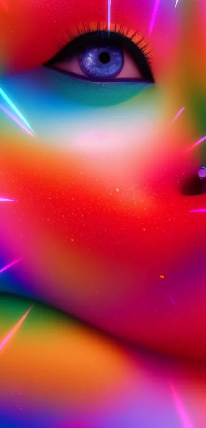 Vibrant abstract wallpaper with rainbow colors and an eye detail.